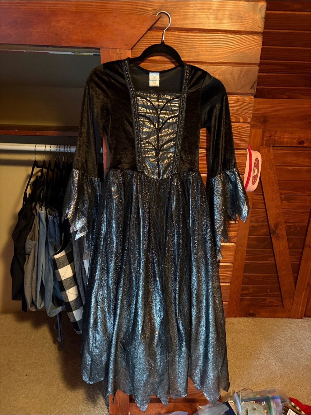 Spirit Girls Black Shimmer Witch Costume Dress with Metallic Bodice